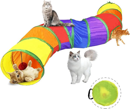 Jouet tunnel pliable coloré pour chat