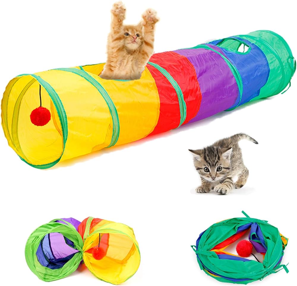 Jouet tunnel pliable coloré pour chat