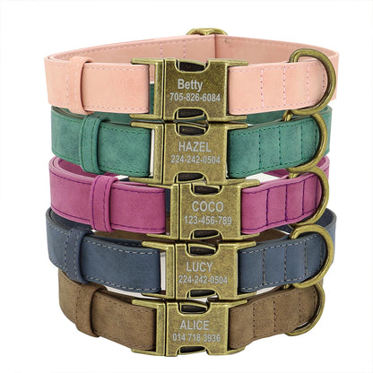 Personalized Leather Dog Collars with Engraved ID Tags