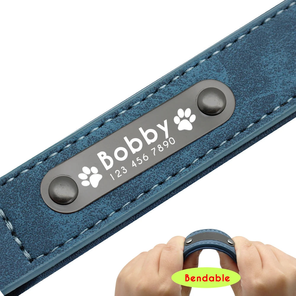 Personalized Leather Dog Collars with Engraved ID Tags