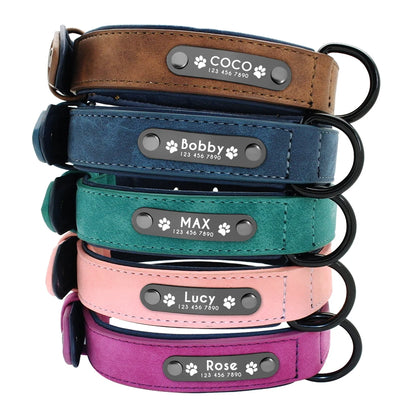 Personalized Leather Dog Collars with Engraved ID Tags