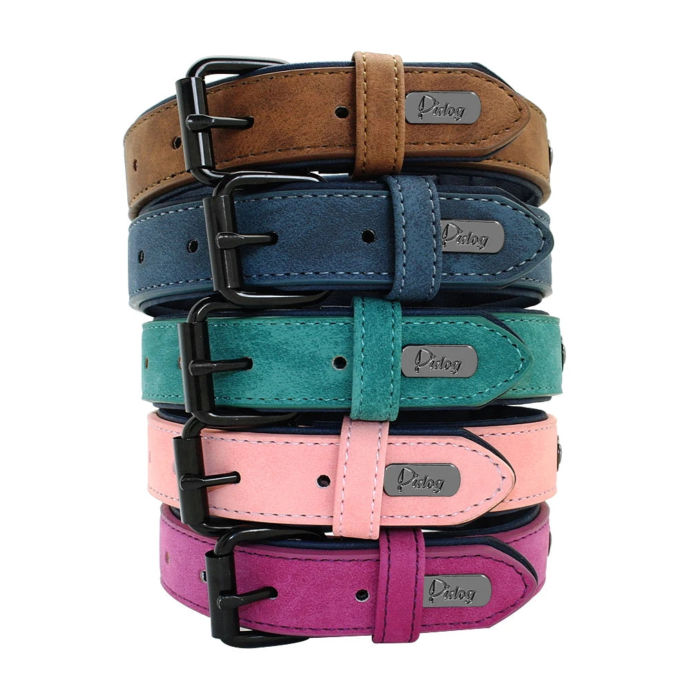 Personalized Leather Dog Collars with Engraved ID Tags