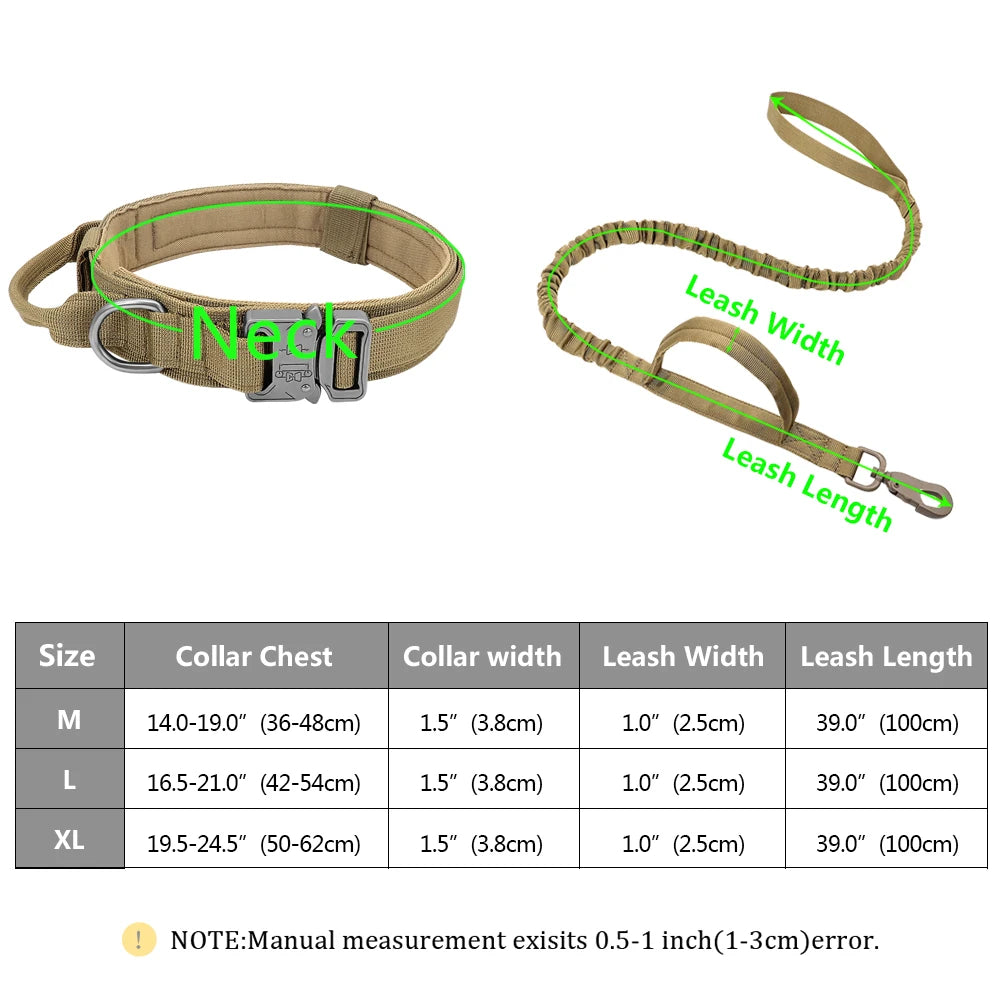 Military Tactical Dog Collar & Bungee Leash Set