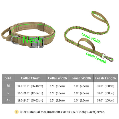 Military Tactical Dog Collar & Bungee Leash Set