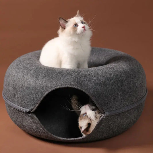 Lit et tunnel pliable pour chat en forme de beignet