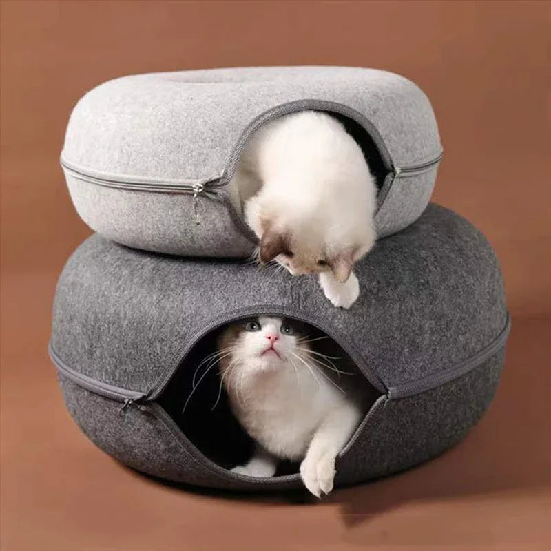 Lit et tunnel pliable pour chat en forme de beignet