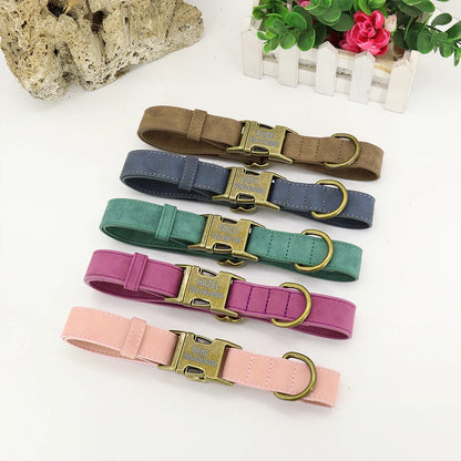 Personalized Leather Dog Collars with Engraved ID Tags