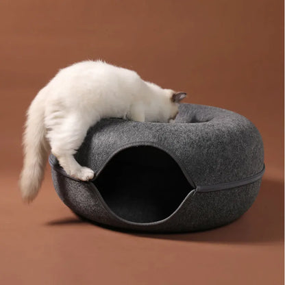 Lit et tunnel pliable pour chat en forme de beignet