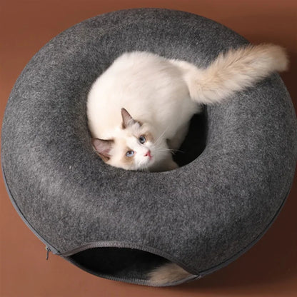 Lit et tunnel pliable pour chat en forme de beignet