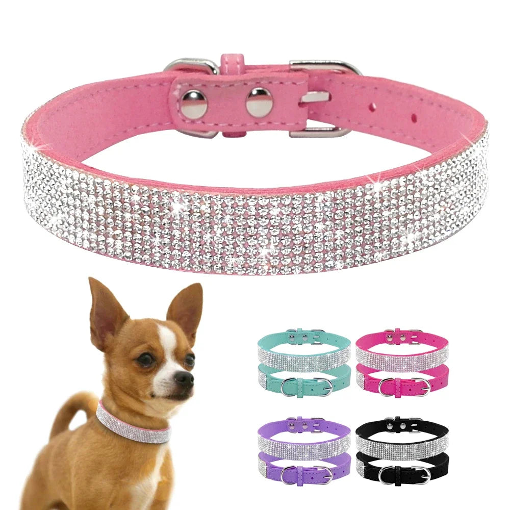 Bling Rhinestone Adjustable Leather Pet Collar