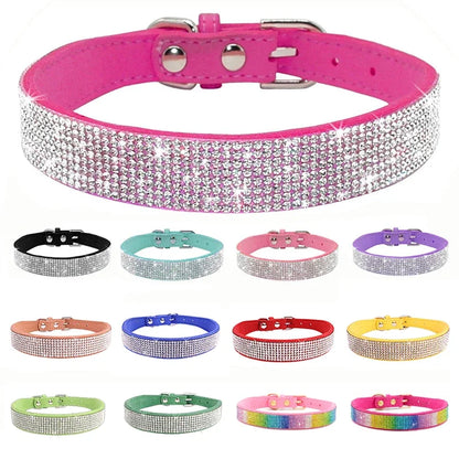 Bling Rhinestone Adjustable Leather Pet Collar