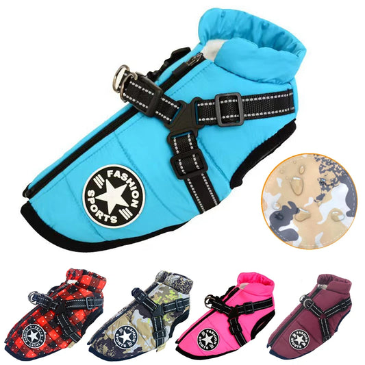 Warm Waterproof Dog Jacket with Harness