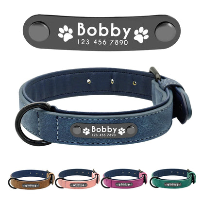 Personalized Leather Dog Collars with Engraved ID Tags