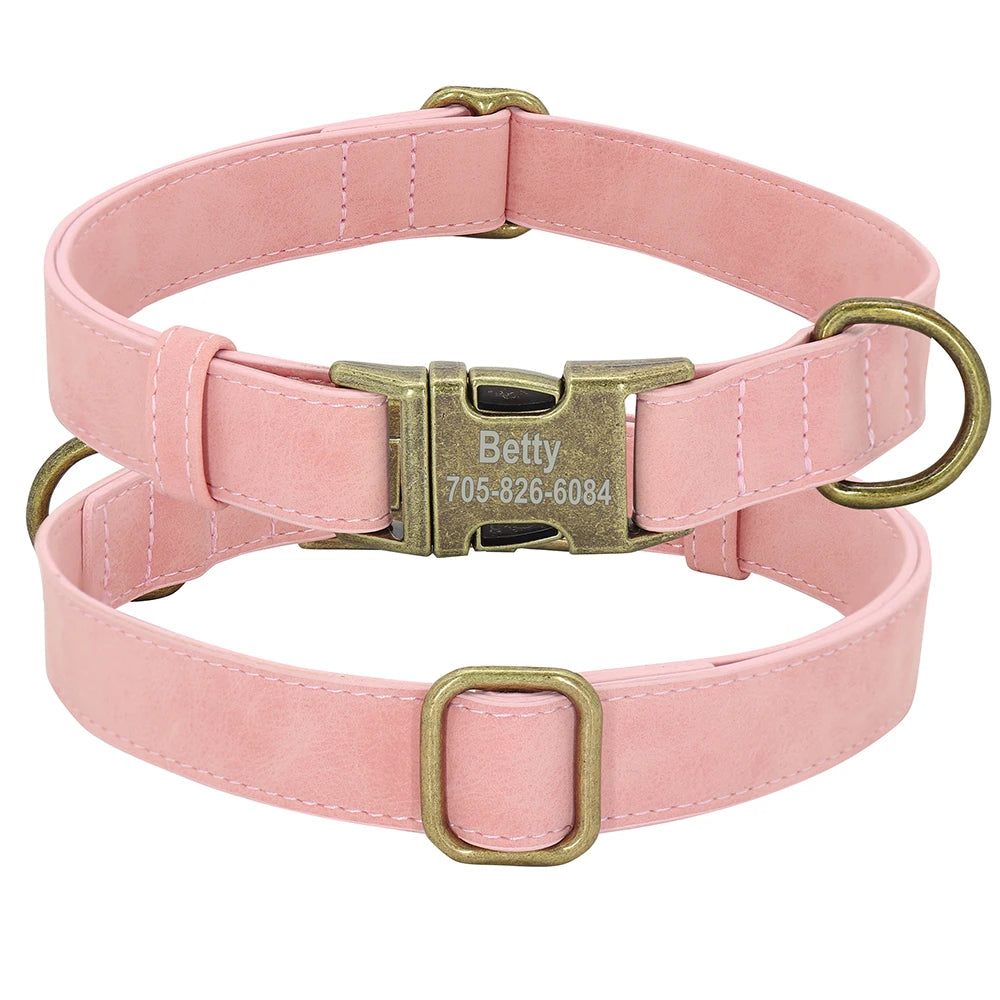 Personalized Leather Dog Collars with Engraved ID Tags